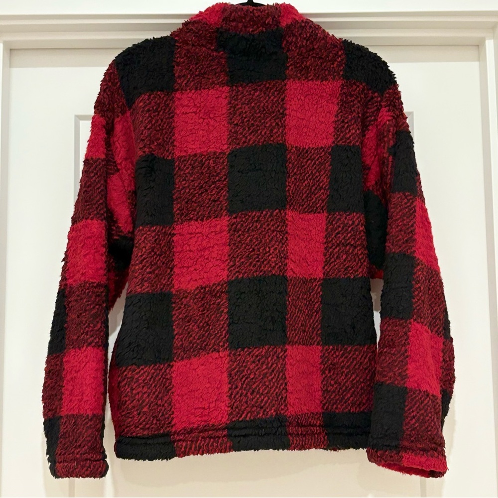 [Love Tree] Buffalo Plaid Sherpa Red/Black 1/4 Zip Pullover Sweater Women’s XL - Picture 7 of 10